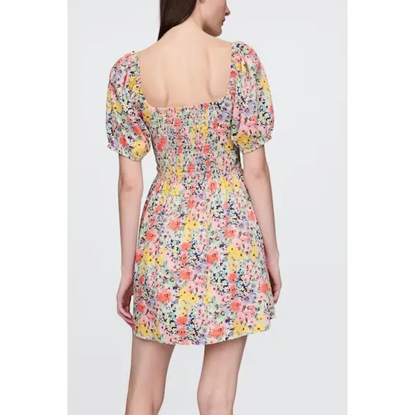 Gap Floral Puff-Sleeve Square Neck Smocked Babydoll Mini Dress Multicolor XS - Image 2