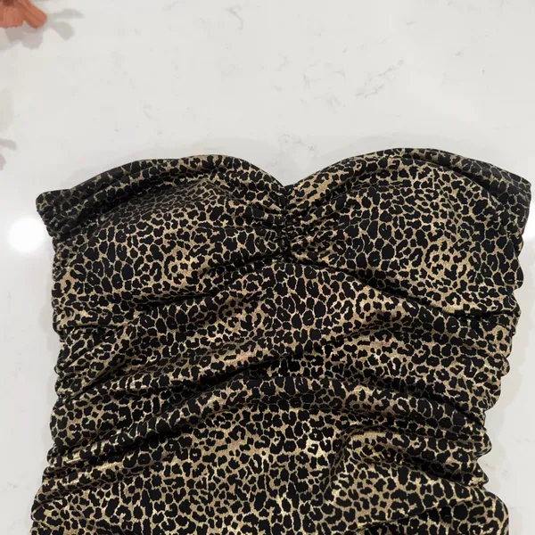 Forever 21 Animal Print Gold Strapless Mini Dress - Image 3