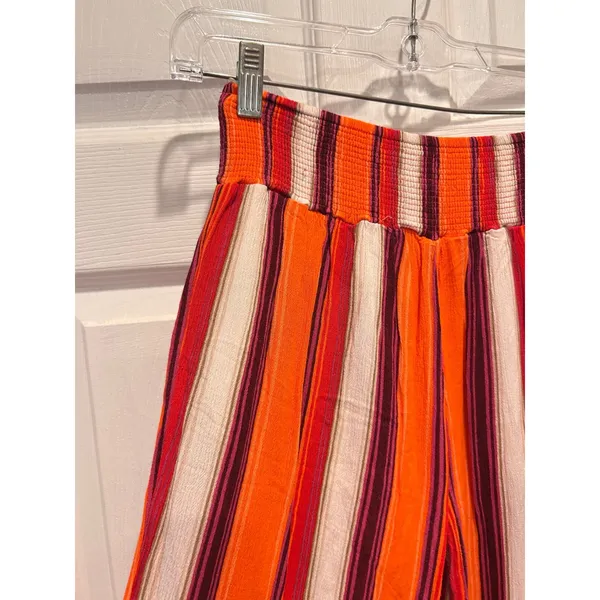 ILLA ILLA Womens Orange Striped Smocked High Waist‎ Wide Leg Palazzo Pants L - Image 2