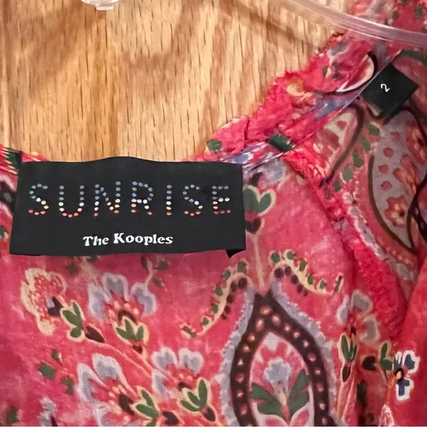 Sunrise by The Kooples Reef Paisley Print‎ Silk Chiffon Mini Dress Pink Size 2 - Image 14