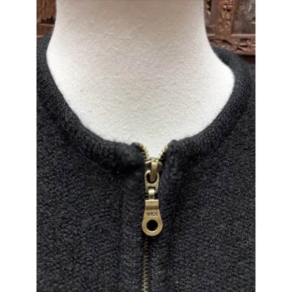 PIERRE CARDIN L SWEATER BLACK CARDIGAN WOOL‎ FULL ZIP Vtg - Image 2