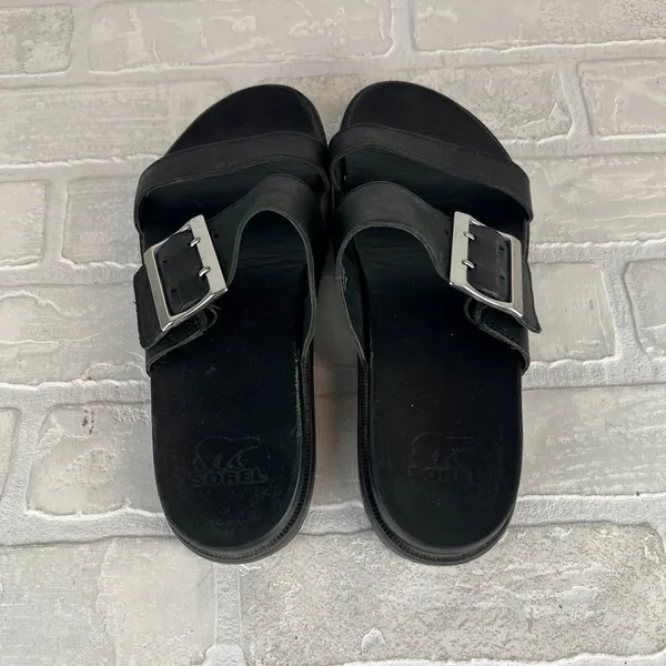 SOREL Roaming Buckle Sandals Womens 7.5 Black Platform Double Strap Slip On - Image 5