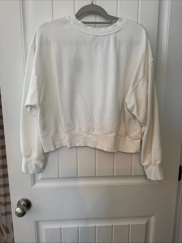 Old Navy White Crewneck Sweatshirt with Navy Script - Image 2