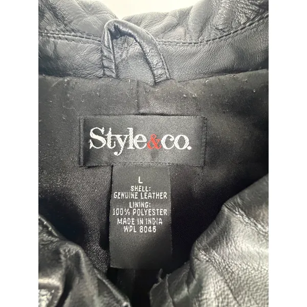 Style & Co Womens Black Genuine Leather Full Zip Jacket Size L WPL 8046 - Image 3