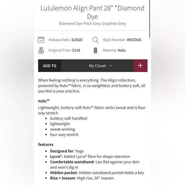 Lululemon Align 28” Pants Pitch Gray Diamond Dye High-Waisted Leggings Size 14 - Image 5