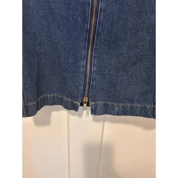 Vintage 90’s Long Sleeve Full Zip Retro Midi Blue Denim Dress Size 3 Rocker - Image 6