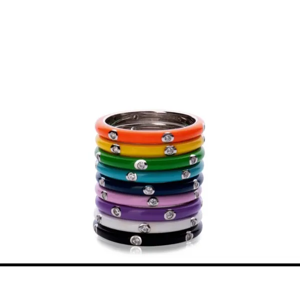 Boutique NEW Pave‎ Black & White Stackable Ring | 925 Sterling Silver Enamel - Image 3