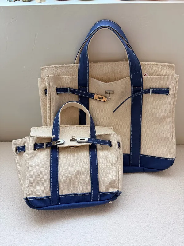 Boatkin Style Mini Canvas Boat Tote Bag Navy Blue with Silver Hardware - Image 5