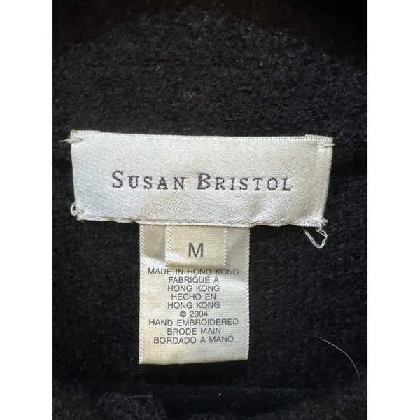 Susan Bristol Women Embroidered Cardigan Sweater Size Medium 100% Wool‎ 90's Y2K - Image 6