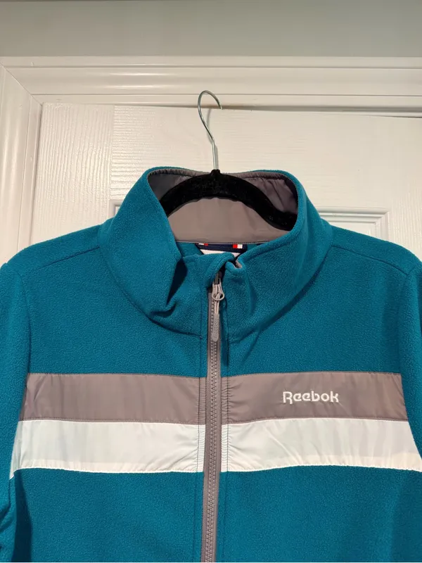 NWT Reebok Size M Teal Full Zip Fleece Jacket Retro Colorblock Outdoor Active - Image 2