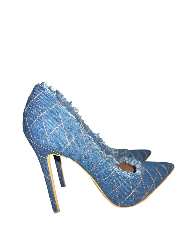 Shoe Republic Blue denim frayed trim high heels . 5” - Image 6