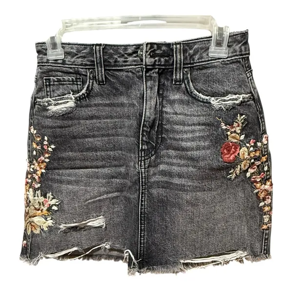 Abercrombie Embroidered Denim Mini Skirt Y2K Boho‎ Distressed Floral - Image 2