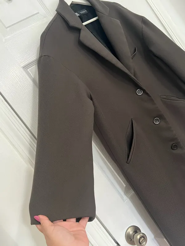 ZARA Brown Oversized Longline Blazer Coat Quiet Luxury Minimalist Old Money Sz S - Image 12