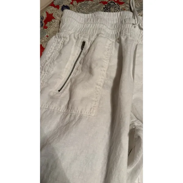 Athleta Cabo Linen Wide Leg Pants Womens 16 White Beach Pockets Drawstring - Image 2