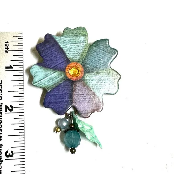 Artisan blue paper beaded brooch Blue - Image 3