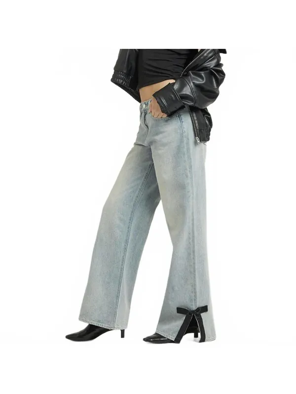 Pacsun Lena Low Rise Super Baggy Jeans Bow Light Indigo NWT Marita Size 26 - Image 6