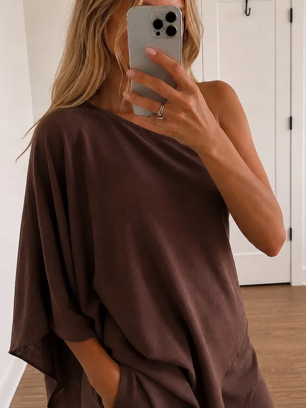 ASOS DESIGN Modal One Shoulder Draped
Top Chocolate - Image 2