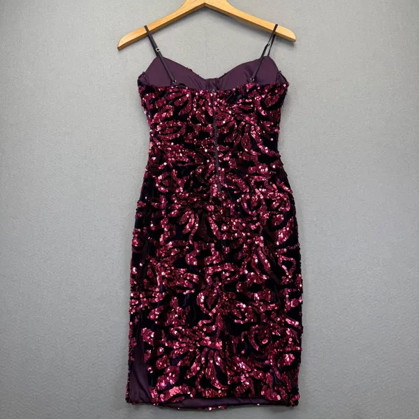 Privy Womens Small Purple Velvet Sequin‎ Bodycon Mini Dress Sweetheart Neckline - Image 14