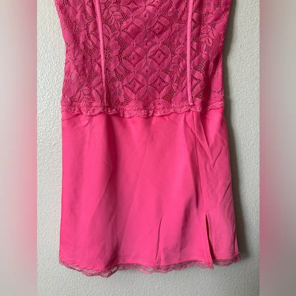 Meshki Hot Pink Lace Slip Mini Dress Size Large Satin Lace Party Date Night - Image 6