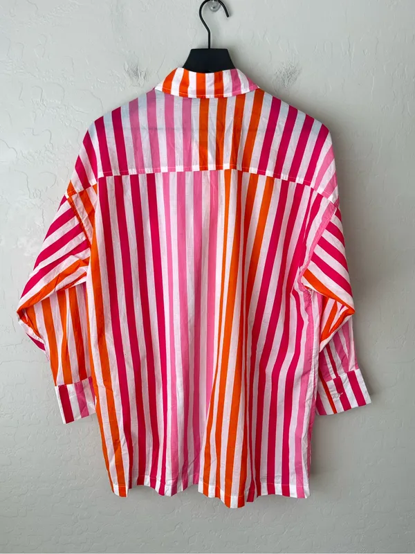 Beach Riot Alexa Stripe Lightweight Cotton Button Down Sunset Size S/M - Image 4
