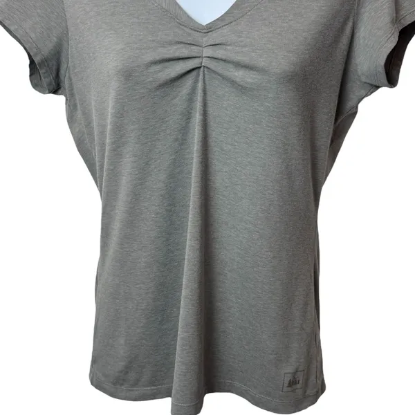 REI Grey V-Neck Blouse Camping Hiking Outdoors‎ Athletic Comfort Stretch S - Image 4