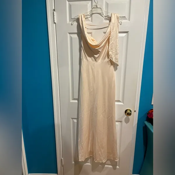 Here Comes The Sun satin maxi slip dress cowl neck sz S new NWT cream - Image 3