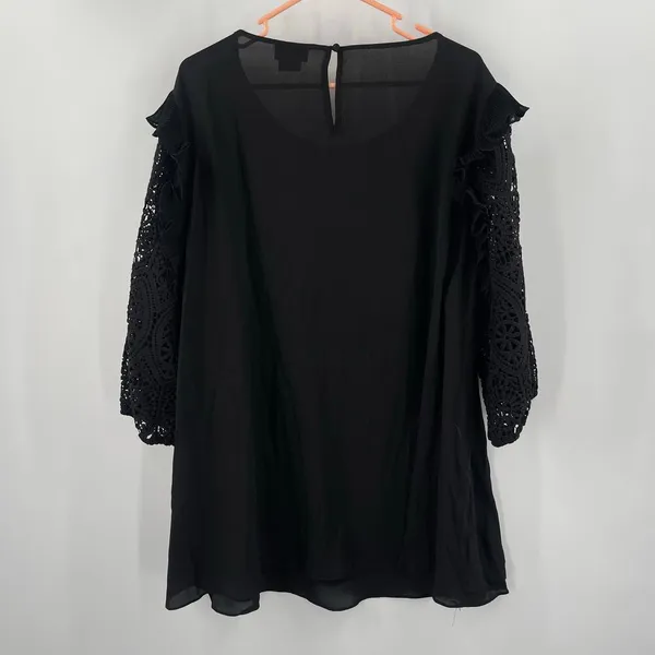 CITY CHIC Blouse Size XL/22 Lace Breeze Top Black Embroidered Eyelet Statement - Image 3