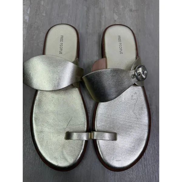 Free People Barcelona Slip-On Sandals Gold Metallic Size 9 - Image 2