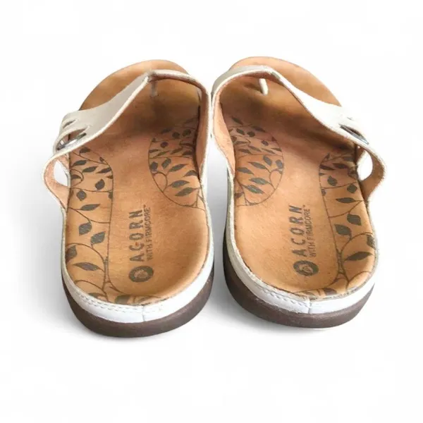 Acorn Women’s White Leather Toe-Post Slide Sandals 8 - Image 5