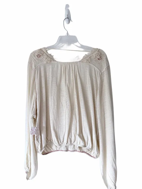 Free People NWTs Desert Sands Cream Blouse Deep V size XS Embroidered - Image 4