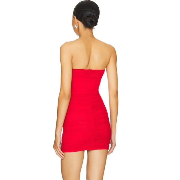 Superdown Revolve Bea Mini Dress Small Bodycon Ruched Mesh Bustier Red Strapless - Image 2