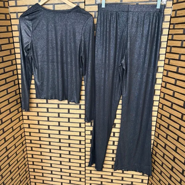 Steve Madden Black Shimmer Pajama Set Size‎ Small - Image 2