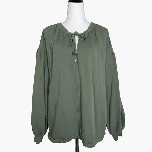Aerie Easy Street Olive Green Oversized Sweatshirt Size M Peasant Boho Cottage - Image 3