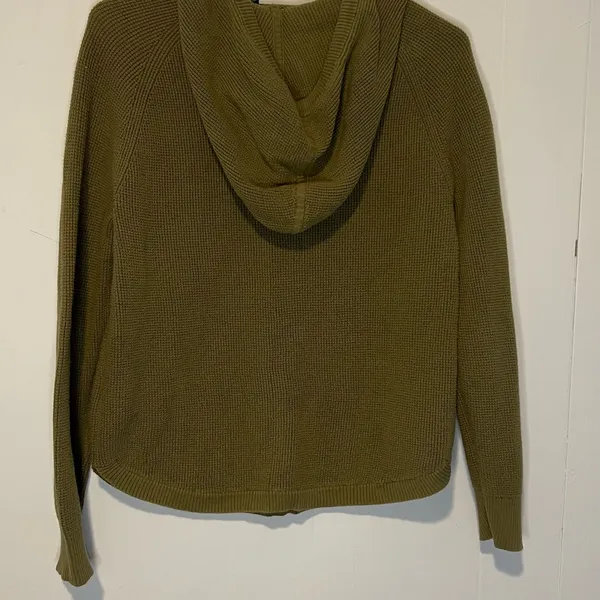 Lauren Ralph Lauren Waffle Knit Hooded Olive Green Long Sleeve Pullover A2 - Image 2