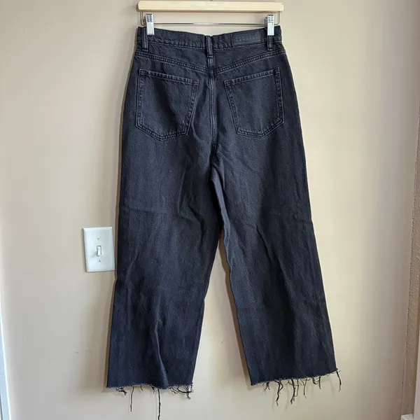 Pacsun nora wide leg black jeans raw hem women's size 28 100% cotton pants - Image 7