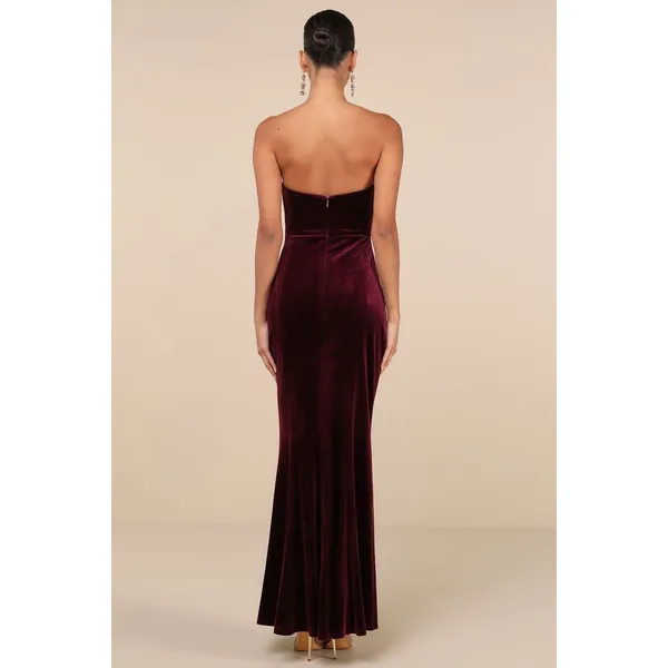 NWOT Lulus Perfectly Captivating Plum Purple Velvet Strapless Maxi Dress Size L - Image 3