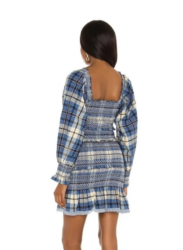 Love Shack Fancy blue and cream plaid dress - Image 3