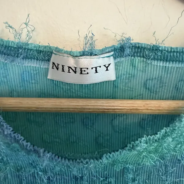 Ninety 2 Pc Skirt Set Medium Teal Blue Textured Sheer Sleeveless Y2K NWT - Image 4
