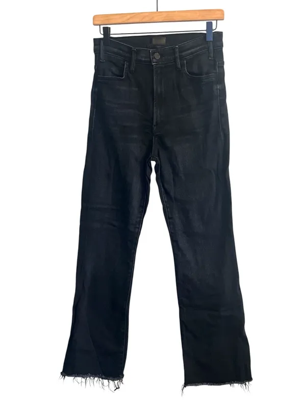 MOTHER Hustler Ankle Fray Crop‎ Flare High Rise Washed Black Jeans 29 - Image 2
