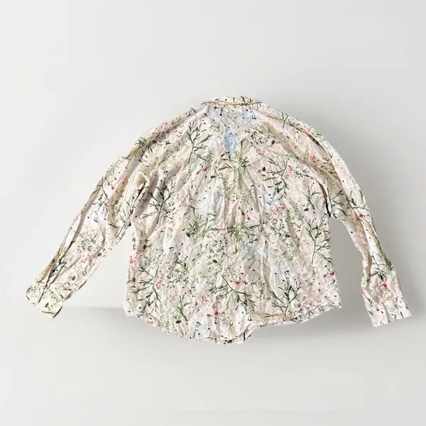 J. Jill Floral Cream Red‎ Green Peach Button Down Shirt Top S Cotton Silk - Image 4
