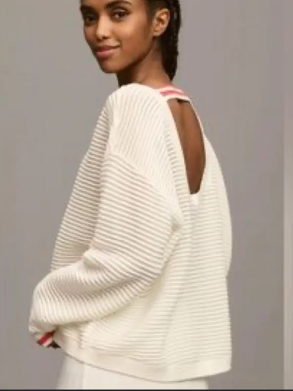 Daily Practice White Ribbed Pullover Sweater - Image 2