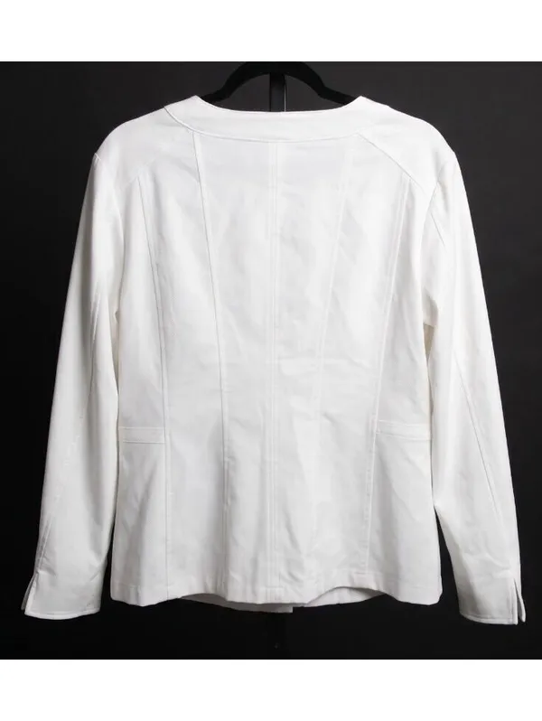 Chico's White Collarless Open Front Zip Jacket Textured Knit Size 3 (16/XL) - Image 3
