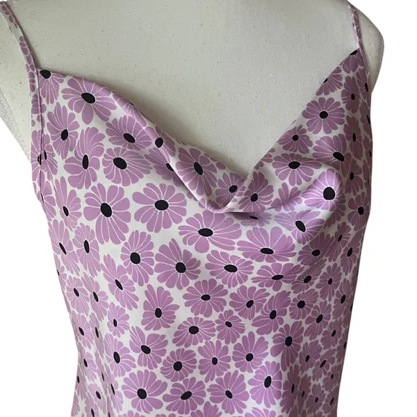 Cotton On Mini‎ Dress Medium Purple Daisy Print Cowl Neck Sleeveless - Image 3