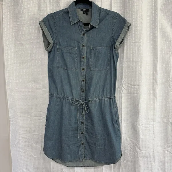 Paige Dress Size XS Denim Shirt Mila Chambray Button Down Tie Cinch Waist - Image 2