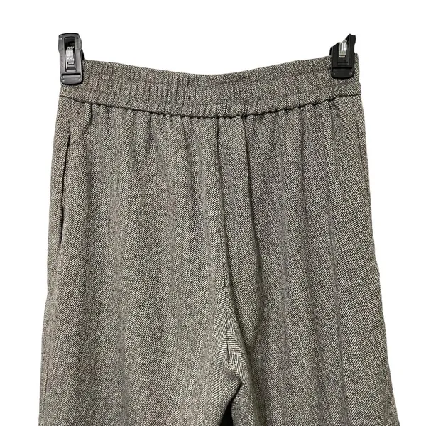 ZARA Black/ White Herringbone Wide Leg Pants Small Elastic Waist Dress Trousers - Image 8
