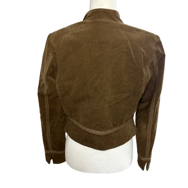 Vince Womens Brown Corduroy Asymmetrical Snap Cropped Jacket Size‎ 8 USA Made - Image 5