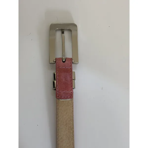 Ellen Tracy Women’s Pink Genuine Italian Leather Slim Belt Silver Buckle M Casual - Image 3