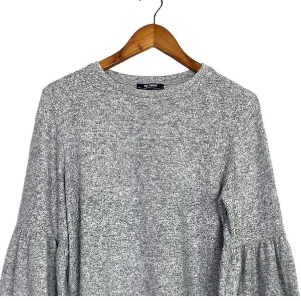 Zara Oversized Bell Longsleeve Soft Knit Pullover Sweater Crew Neck M Gray #4141 - Image 2