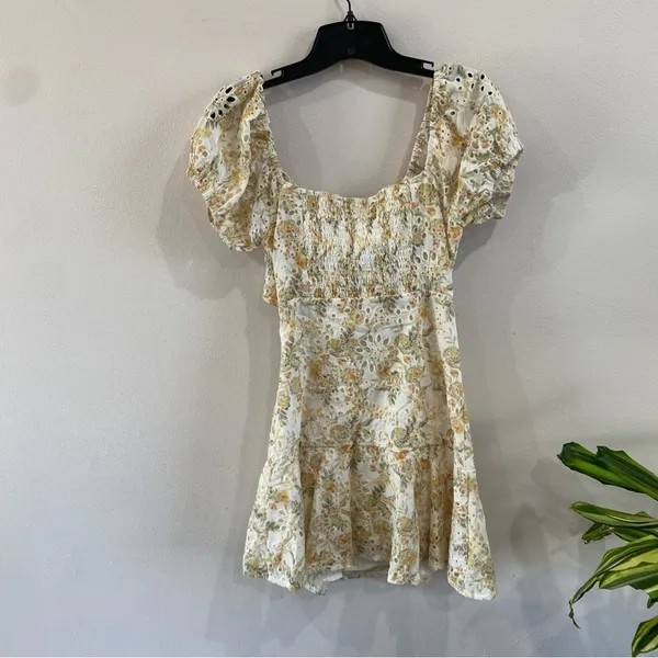 En Saison Floral Eyelet Mini‎ Dress Puff Sleeve Cottagecore XS Boho - Image 6