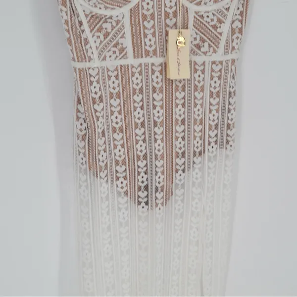 NEW For Love and Lemons Dakota Lace Midi Dress Bodysuit Sheer White Size M - Image 7